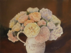 "Old Roses at Dusk" - 12 x 16 pastel on Sennelier La Carte brown