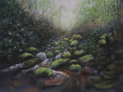 "Misty Mountain Memory" - 9" x 12" soft pastel on dark blue Pastelmat